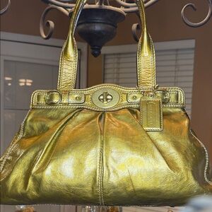 Coach Metallic Gold Turn Lock Satchel  Bag